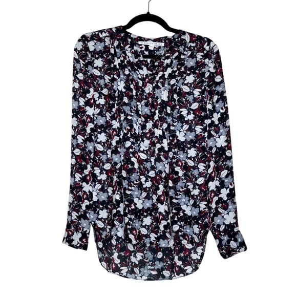 Veronica Beard Goldie Pintuck Tux Floral Silk Blouse In Multicolor Sz 4 Classic - Picture 3 of 13